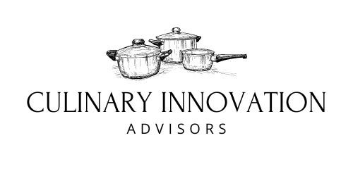 Logo for Culinary Innovation Advisors featuring illustrations of three cooking pots above the company name.