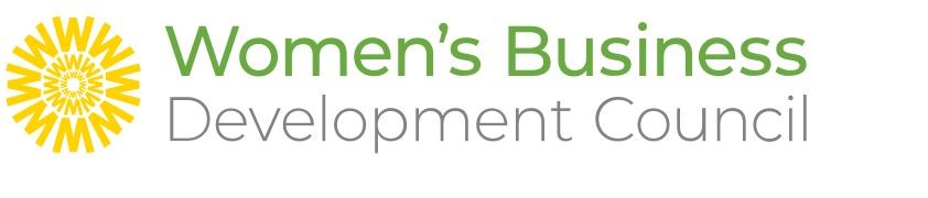 Women's Business Development Council logo with green text and a yellow circular pattern on the left.